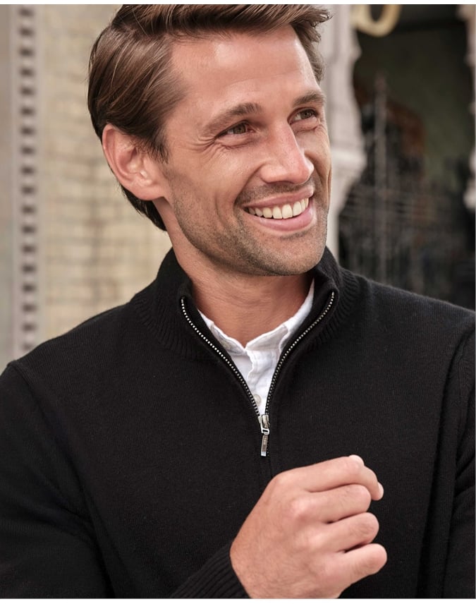 Mens Cashmere Zip Neck Sweater