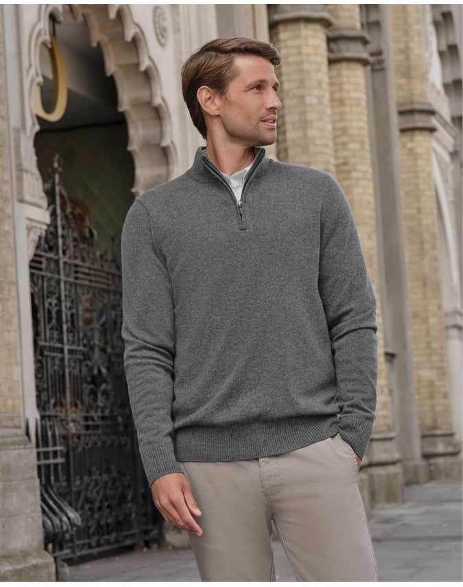 Mens Cashmere Zip Neck Sweater