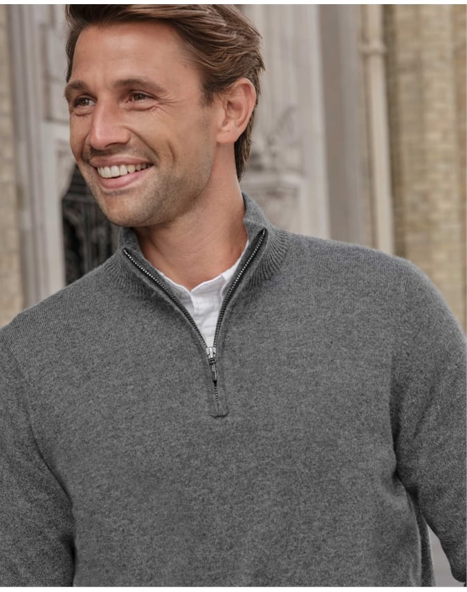 Mens Cashmere Zip Neck Sweater