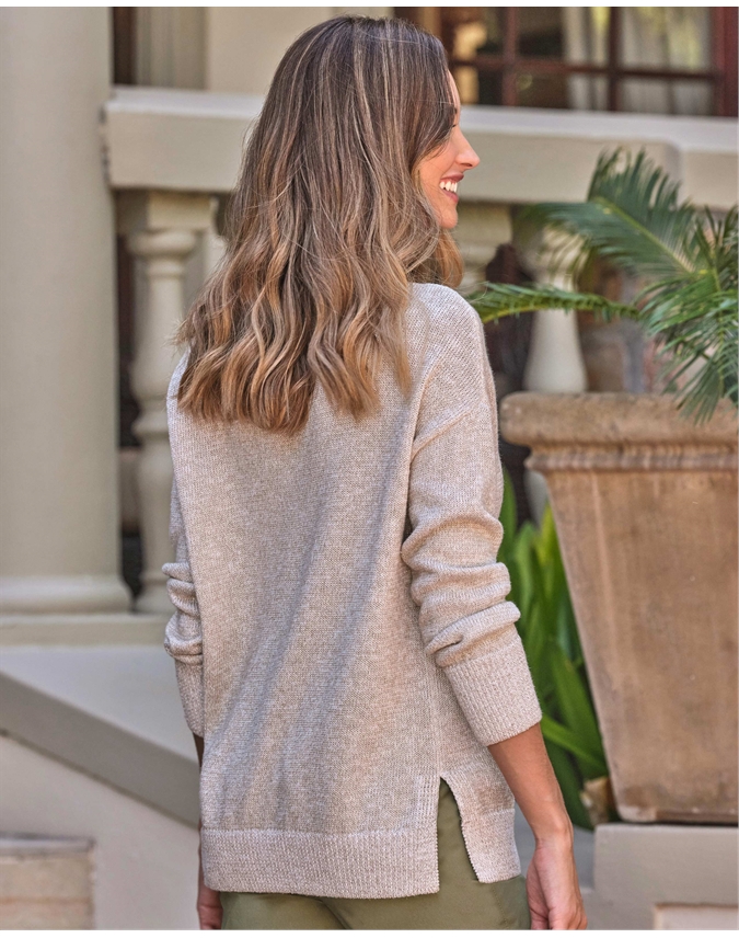 Cotton Linen Deep V Lurex Sweater