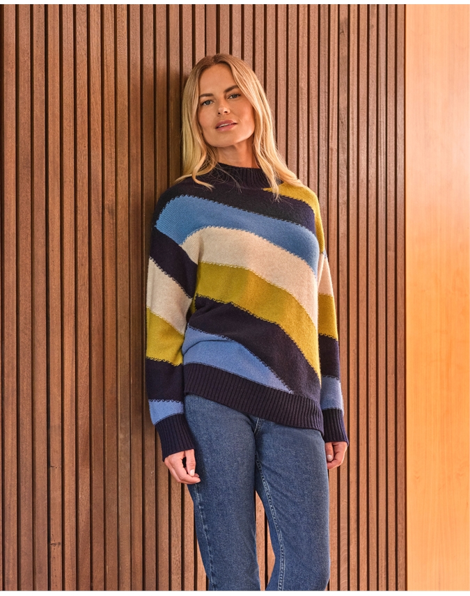 Wool Cashmere Diagonal Stripe Sweater