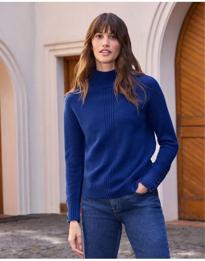 Wool Cashmere Button Sleeve Sweater