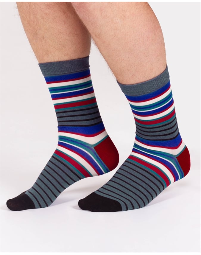 Wide Multi Stripe Bamboo Crew Socks