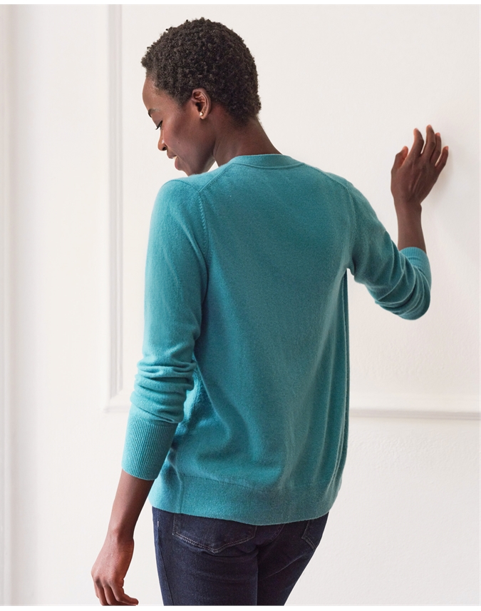 True Teal Cashmere V Neck Cardigan Pure Collection