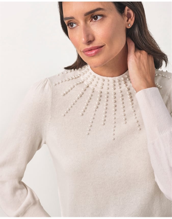 Wool Cashmere Pearl Neck Sweater