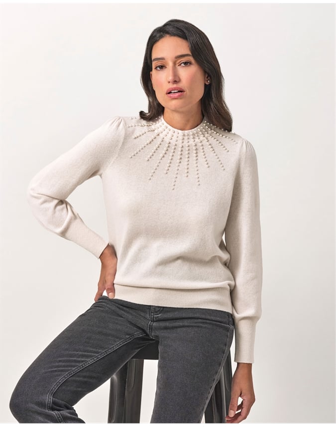 Wool Cashmere Pearl Neck Sweater