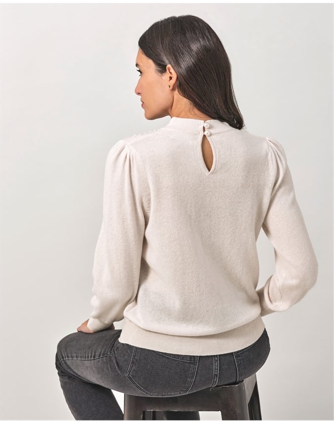 Wool Cashmere Pearl Neck Sweater