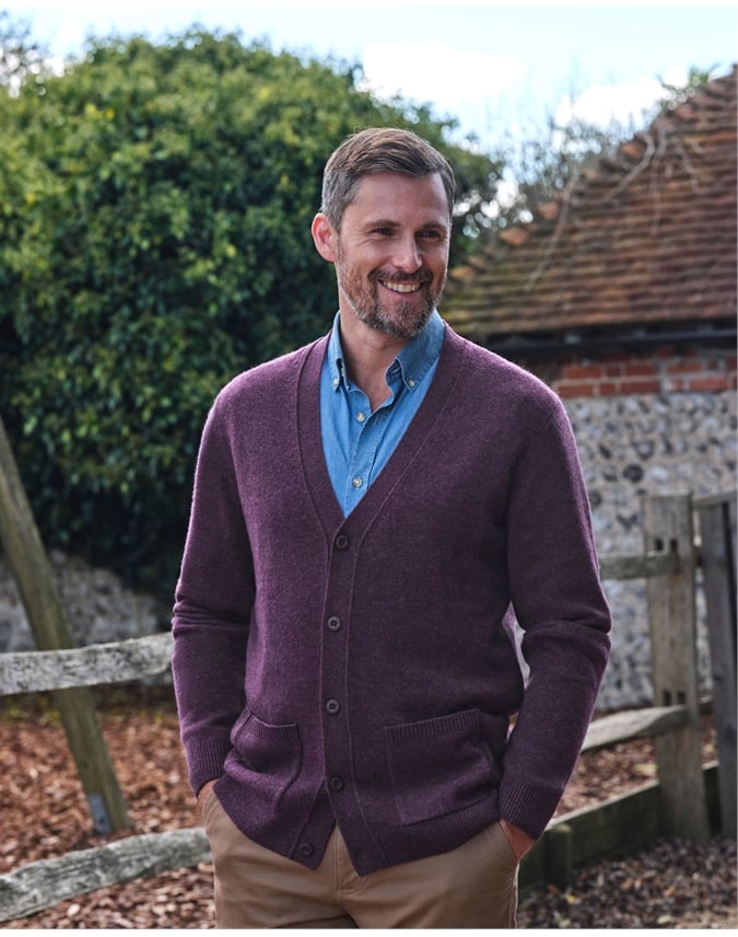 Mens Lambswool V Neck Cardigan
