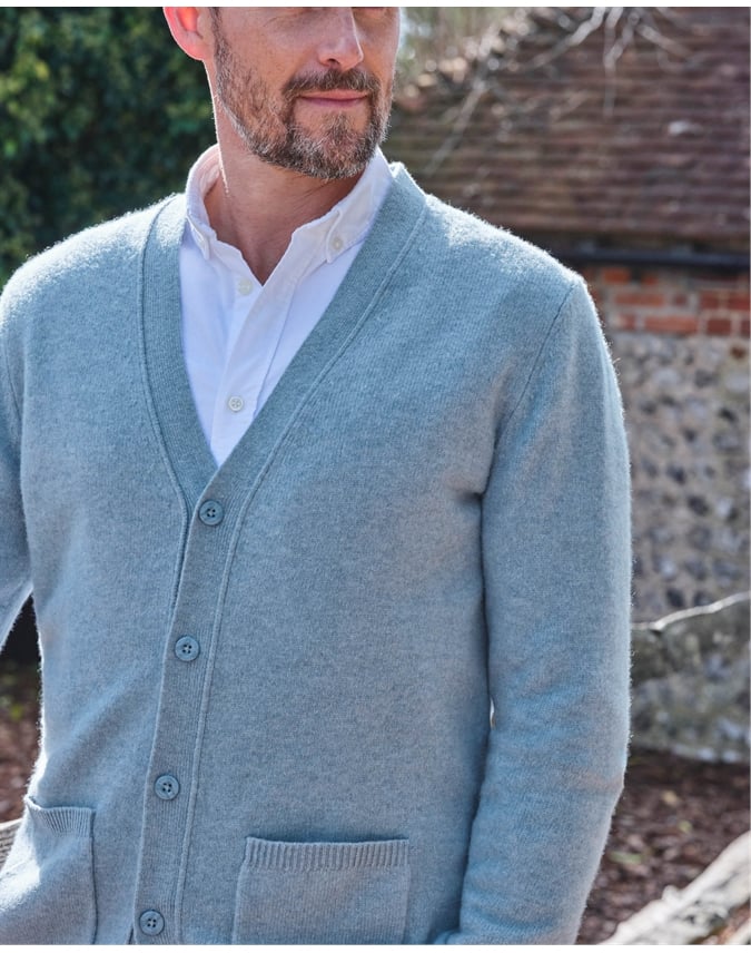 Mens Lambswool V Neck Cardigan
