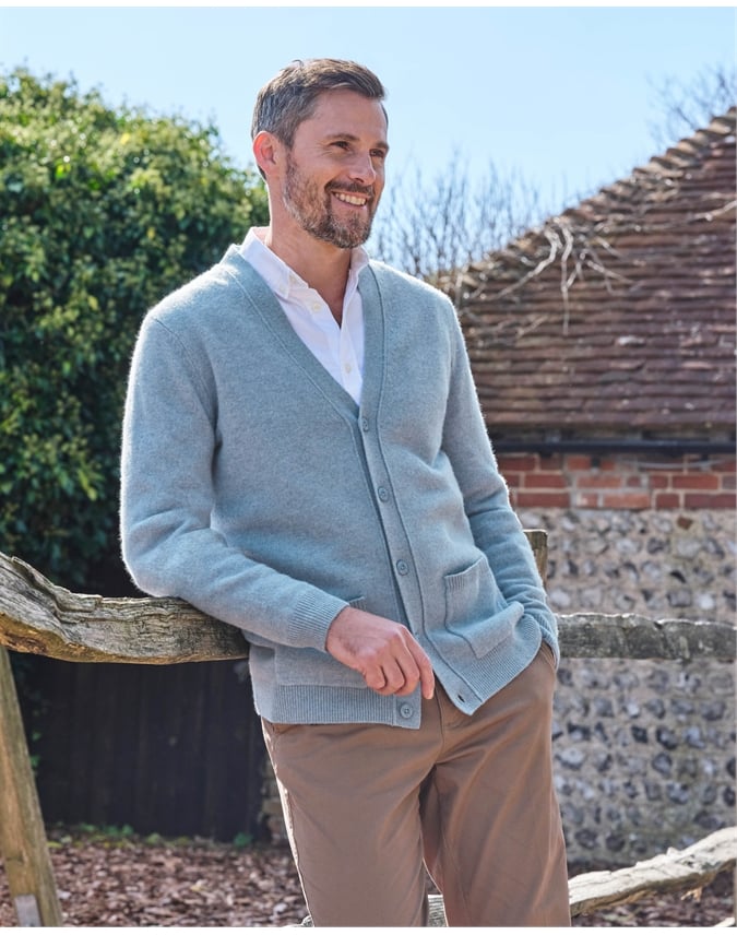 Mens Lambswool V Neck Cardigan