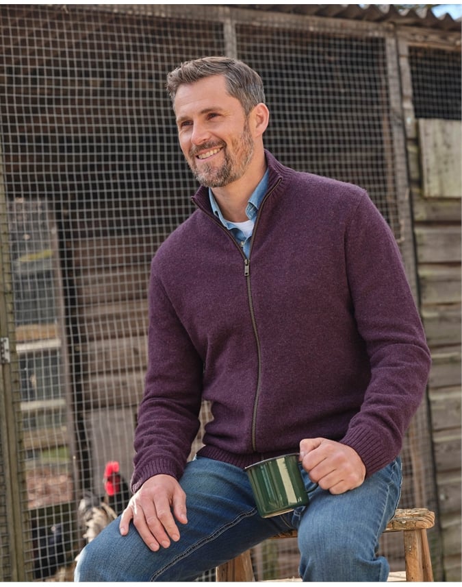 Mens Lambswool Lincoln Zipper Cardigan