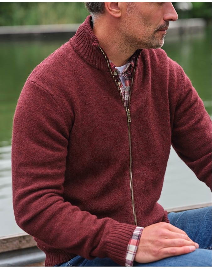 Mens Lambswool Lincoln Zipper Cardigan