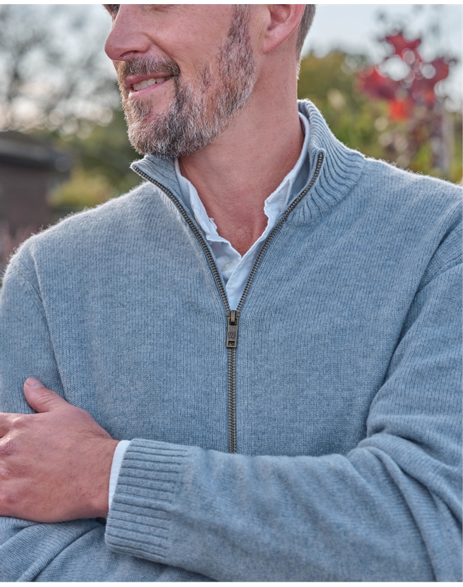 Mens Lambswool Lincoln Zipper Cardigan