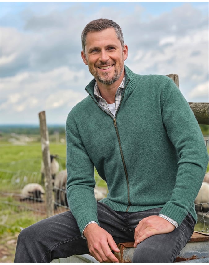 Mens Lambswool Lincoln Zipper Cardigan