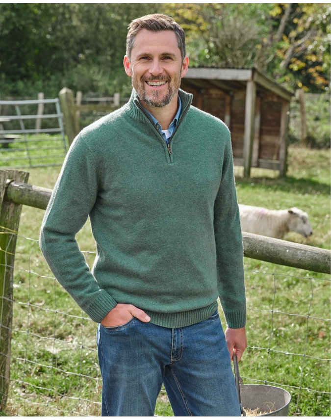 Mens Lambswool Zip Neck Sweater