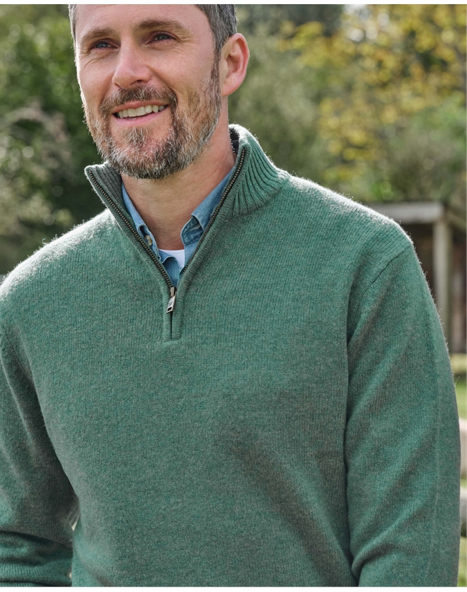 Mens Lambswool Zip Neck Sweater