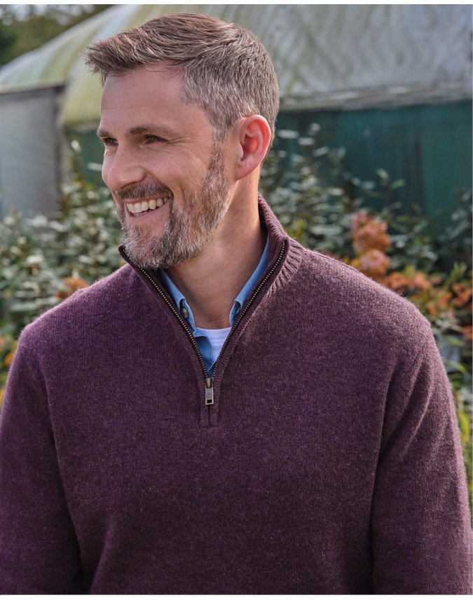 Mens Lambswool Zip Neck Sweater