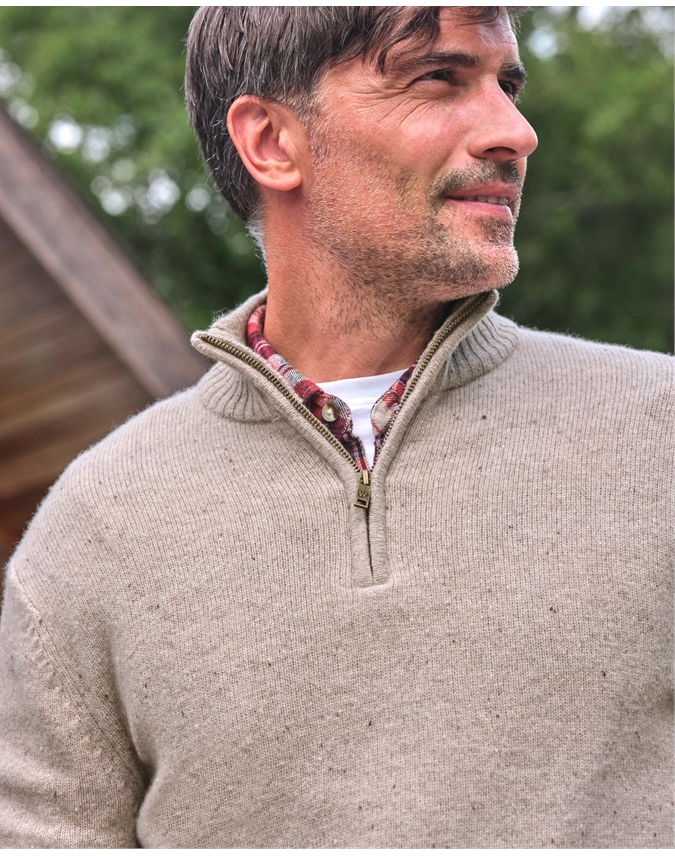 Mens Lambswool Zip Neck Sweater