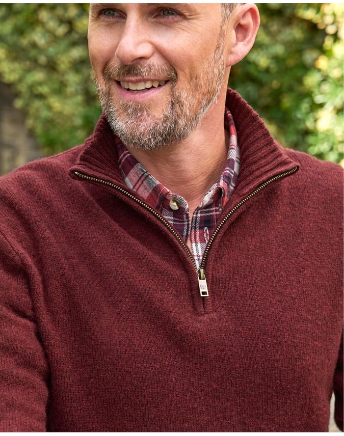 Mens Lambswool Zip Neck Sweater