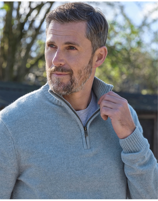 Mens Lambswool Zip Neck Sweater