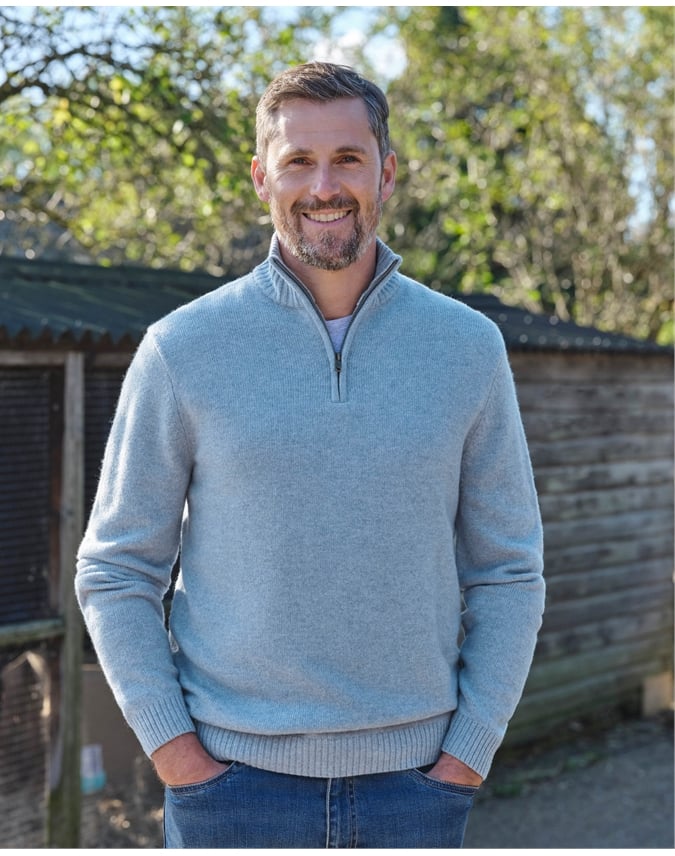 Mens Lambswool Zip Neck Sweater