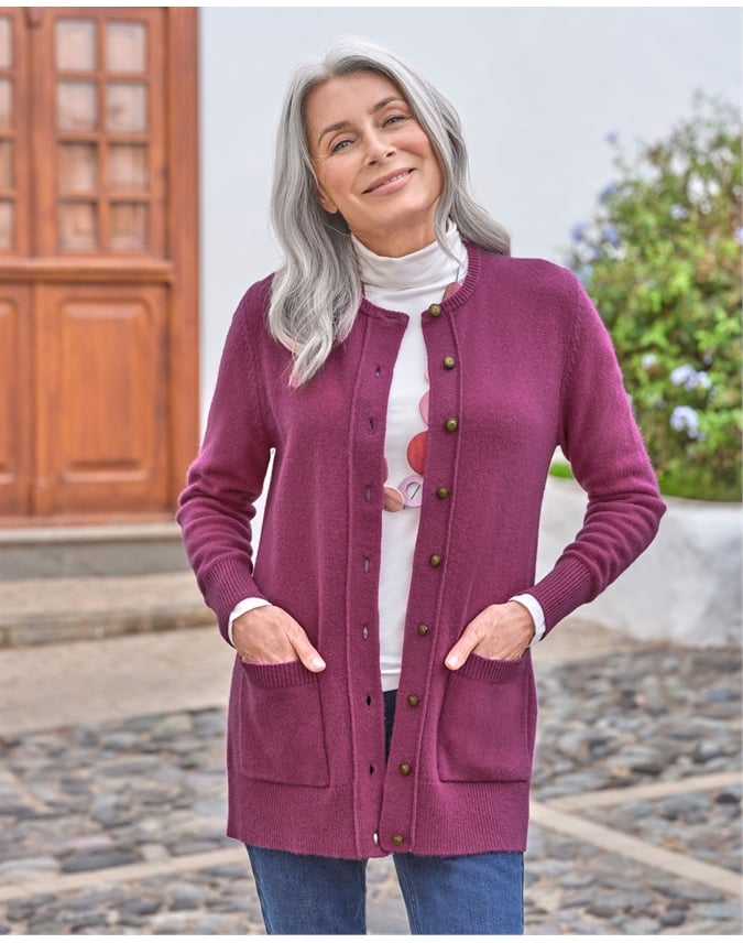 Lambswool Ladies Crew Neck Cardigan