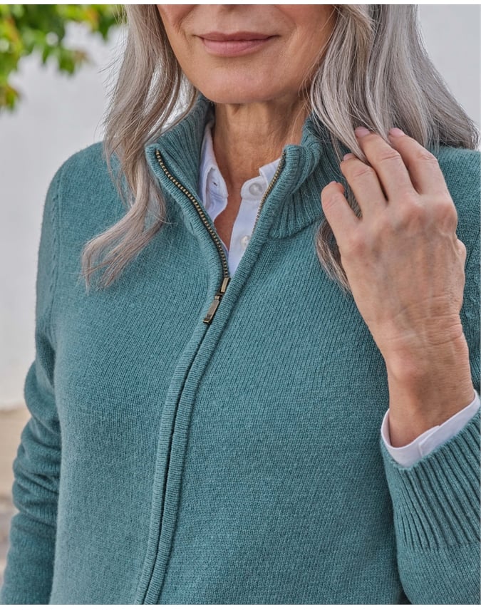 Lambswool Zip Thru Cardigan