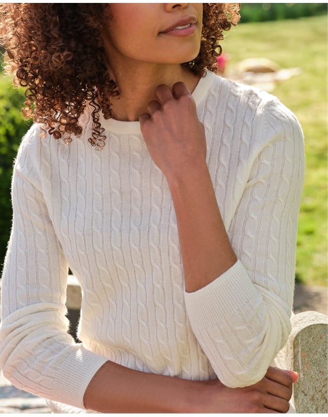 Cashmere Merino Cable Crew Neck Sweater