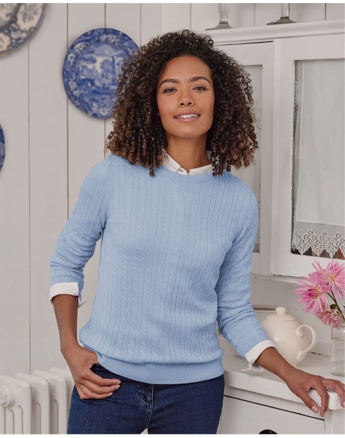 Cashmere Merino Cable Crew Neck Sweater