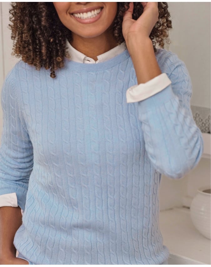 Cashmere Merino Cable Crew Neck Sweater