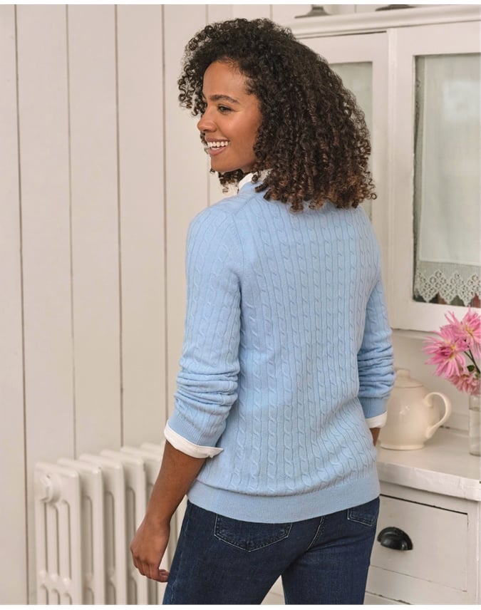 Cashmere Merino Cable Crew Neck Sweater