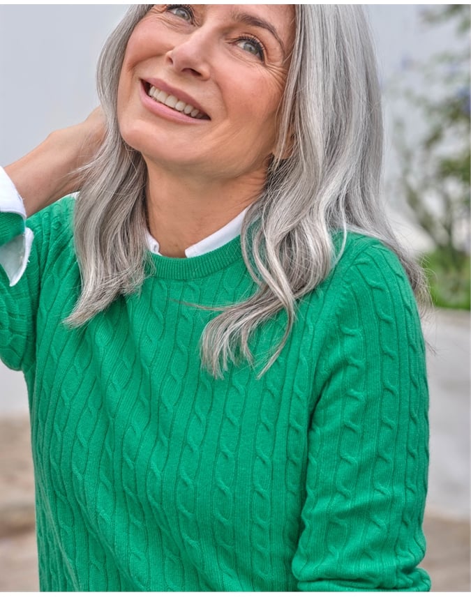 Cashmere Merino Cable Crew Neck Sweater