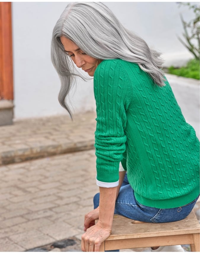 Cashmere Merino Cable Crew Neck Sweater