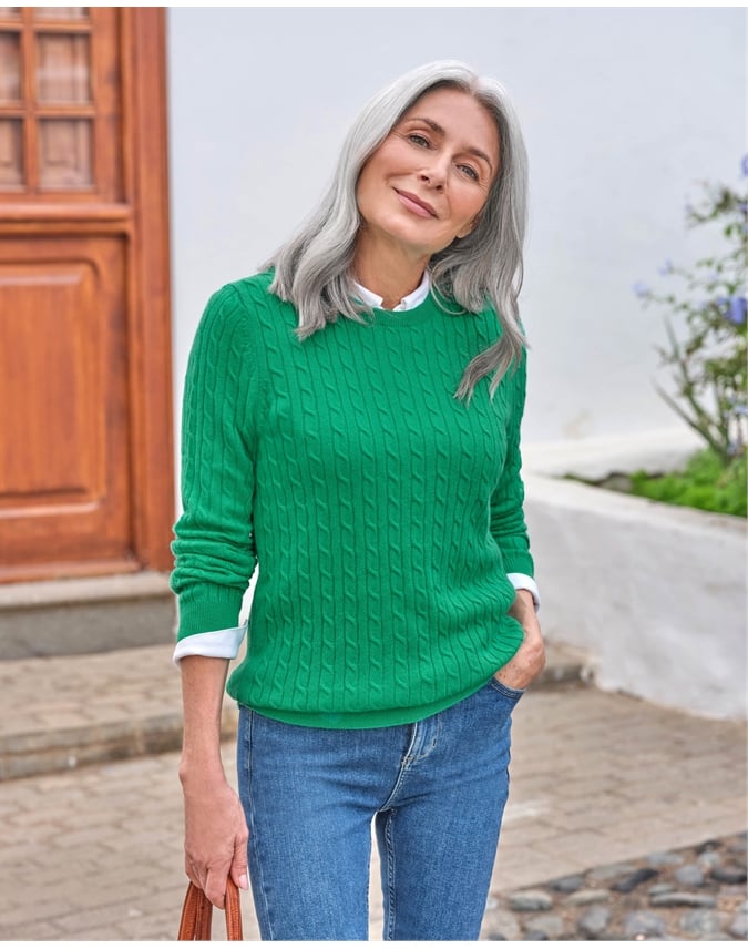 Cashmere Merino Cable Crew Neck Sweater