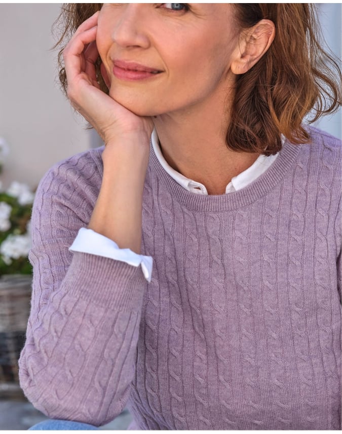 Cashmere Merino Cable Crew Neck Sweater