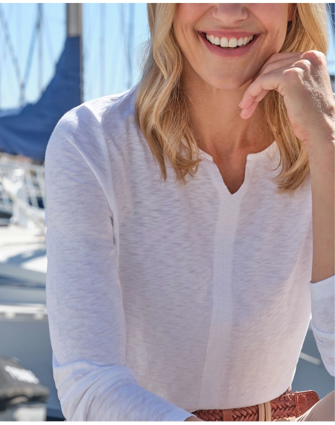 Long Sleeve Notch Neck Top