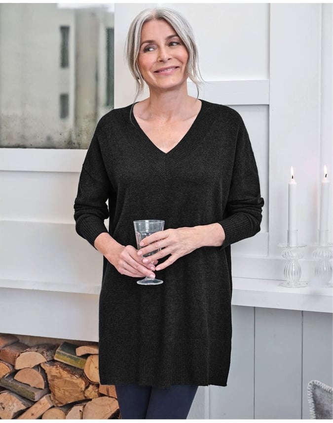 Cashmere Merino Deep V Neck Tunic