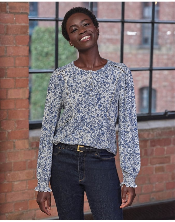 Lace Trim Jersey Blouse