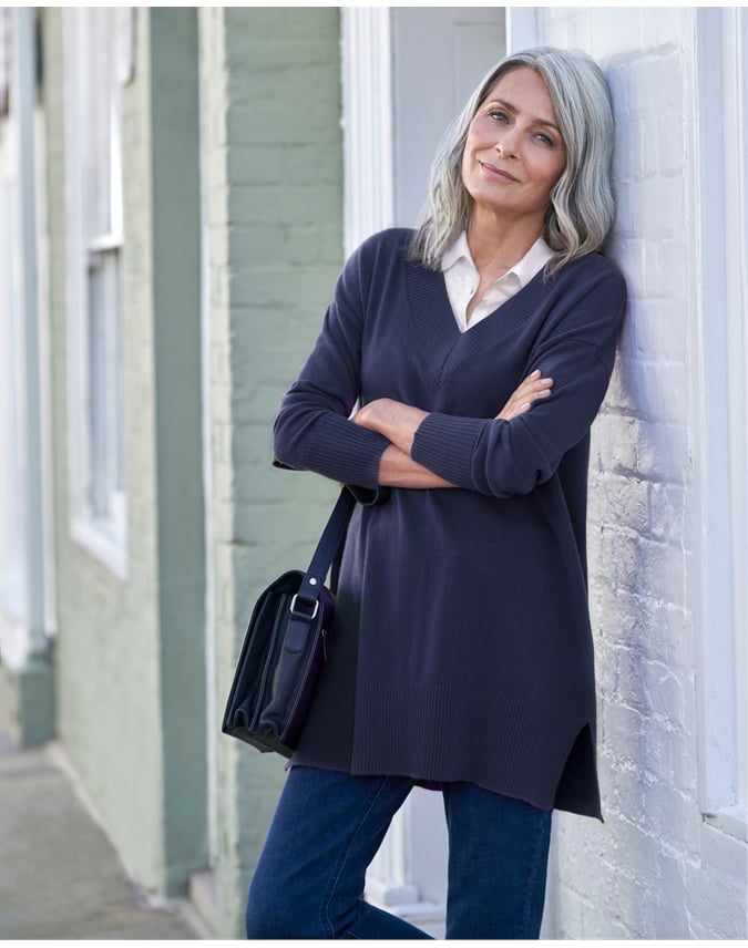 Cashmere Merino Deep V Neck Tunic