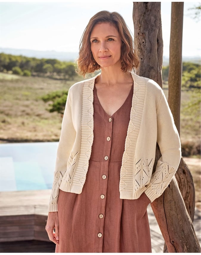 Pointelle Hem Open Cardigan