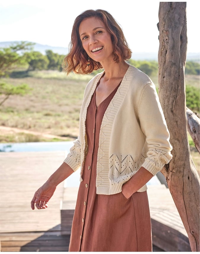 Pointelle Hem Open Cardigan
