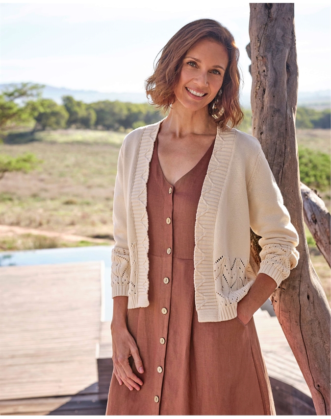 Pointelle Hem Open Cardigan