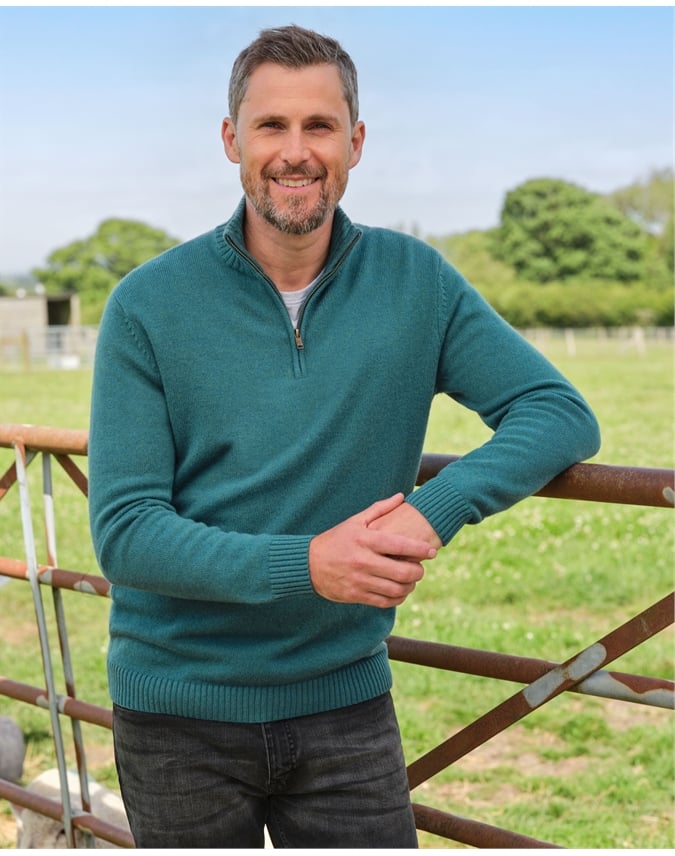 Mens Lambswool Zip Neck Sweater