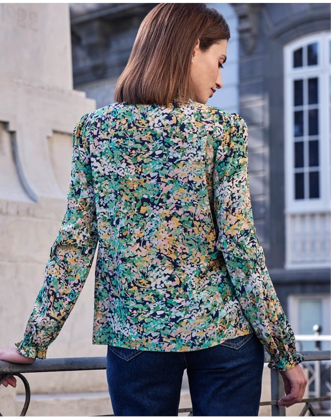 Printed Frill Sleeve Blouse