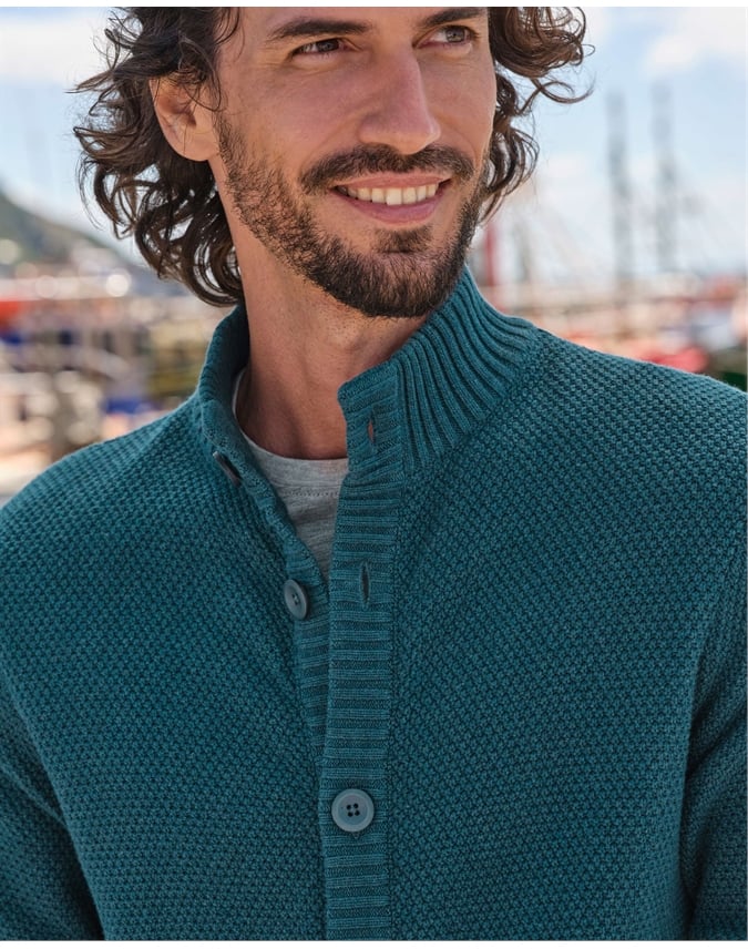 Moss Stitch Button Neck Cardigan