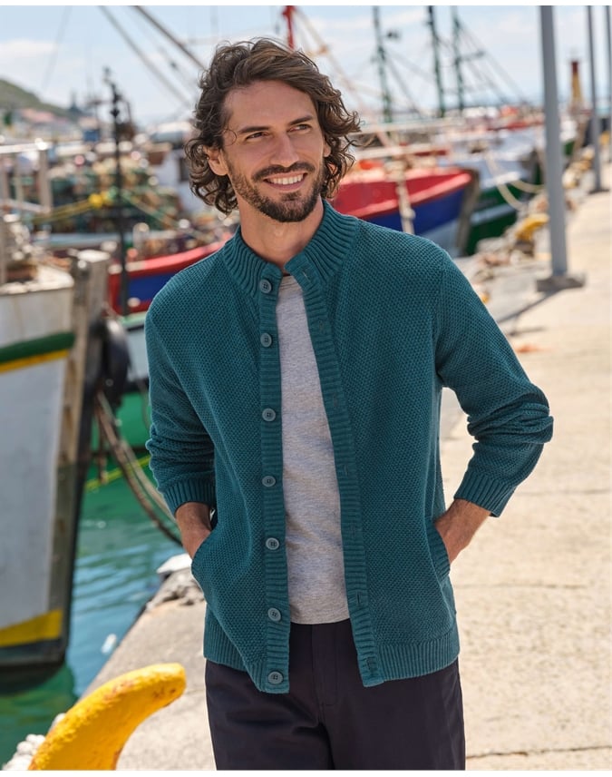 Moss Stitch Button Neck Cardigan