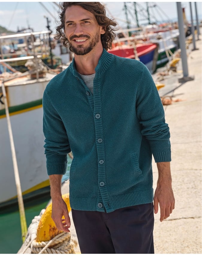 Moss Stitch Button Neck Cardigan