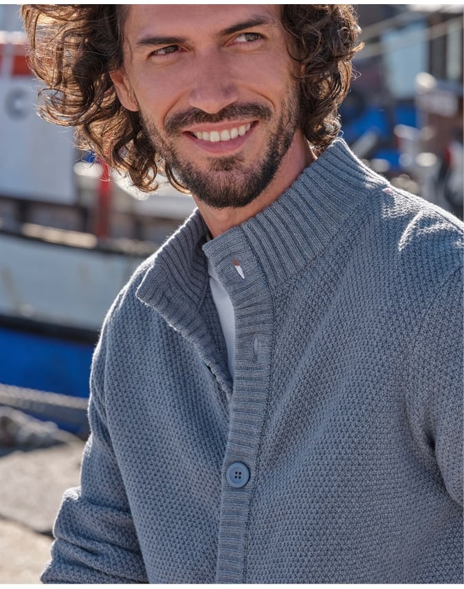Moss Stitch Button Neck Cardigan