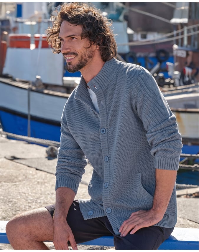 Moss Stitch Button Neck Cardigan