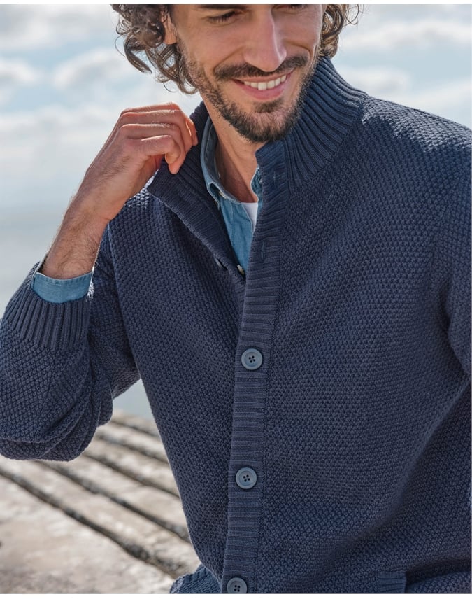 Moss Stitch Button Neck Cardigan